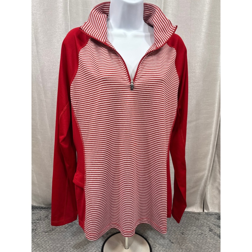 Cutter & Buck Womens Red White Striped‎ Quarter Zip Pullover Active Top Size L